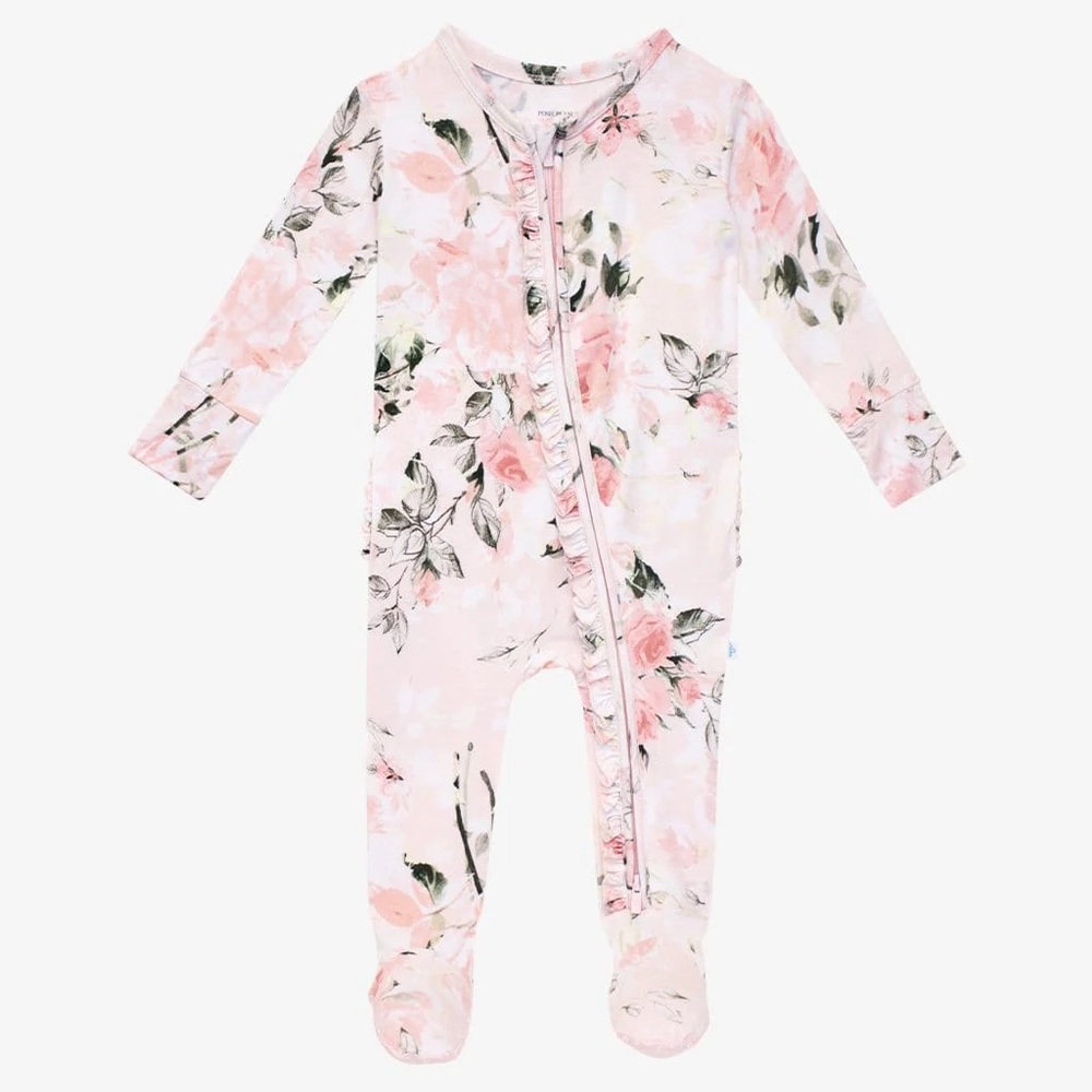 Posh Peanut Vintage Rose Footie Ruffled Zippered One Piece 3-6m Bamboo Sleeper